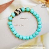  Vòng Tay Dzi Răng Cọp Phối Lam Ngọc 7mm 