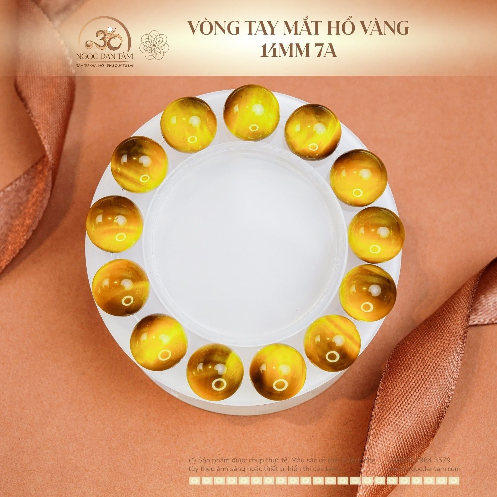  Vòng Tay Đá Mắt Hổ Vàng 14mm 7A 