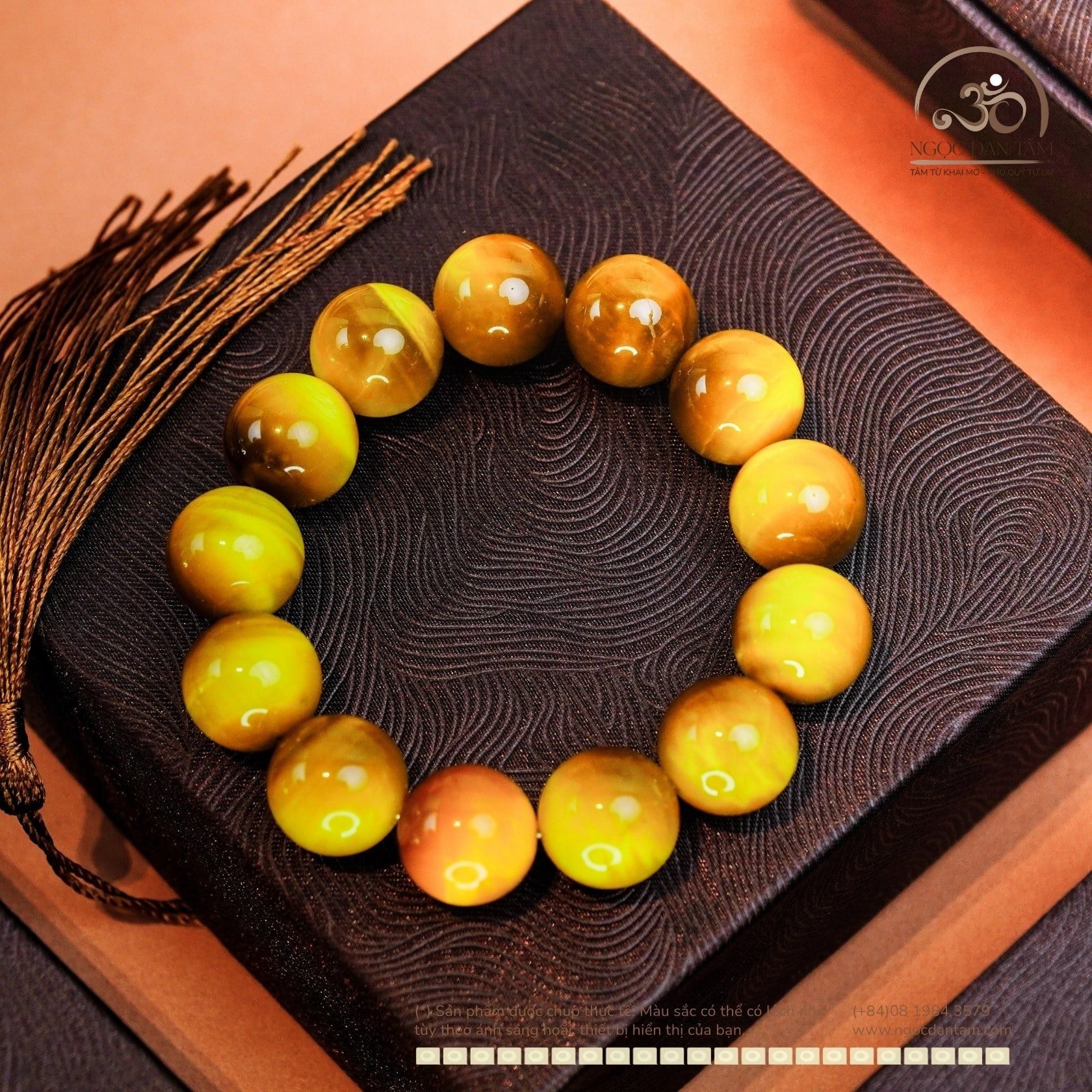  Vòng Tay Đá Mắt Hổ Vàng 14mm 7A 