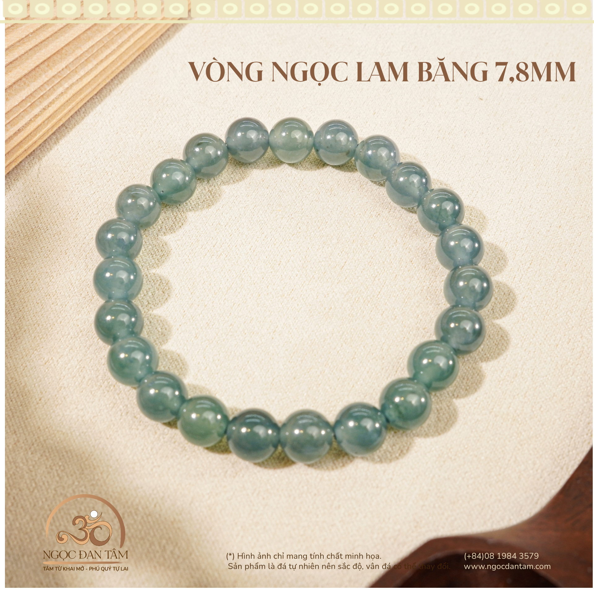  Vòng Tay Ngọc Lam Băng 7,8mm 
