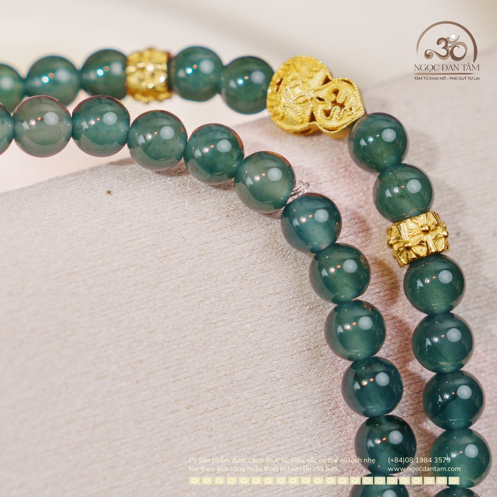  Chuỗi Vòng Tay Ngọc Lam Băng Đậm 5.8mm Phối Charm Bạc 925 Mạ Vàng Cao Cấp 