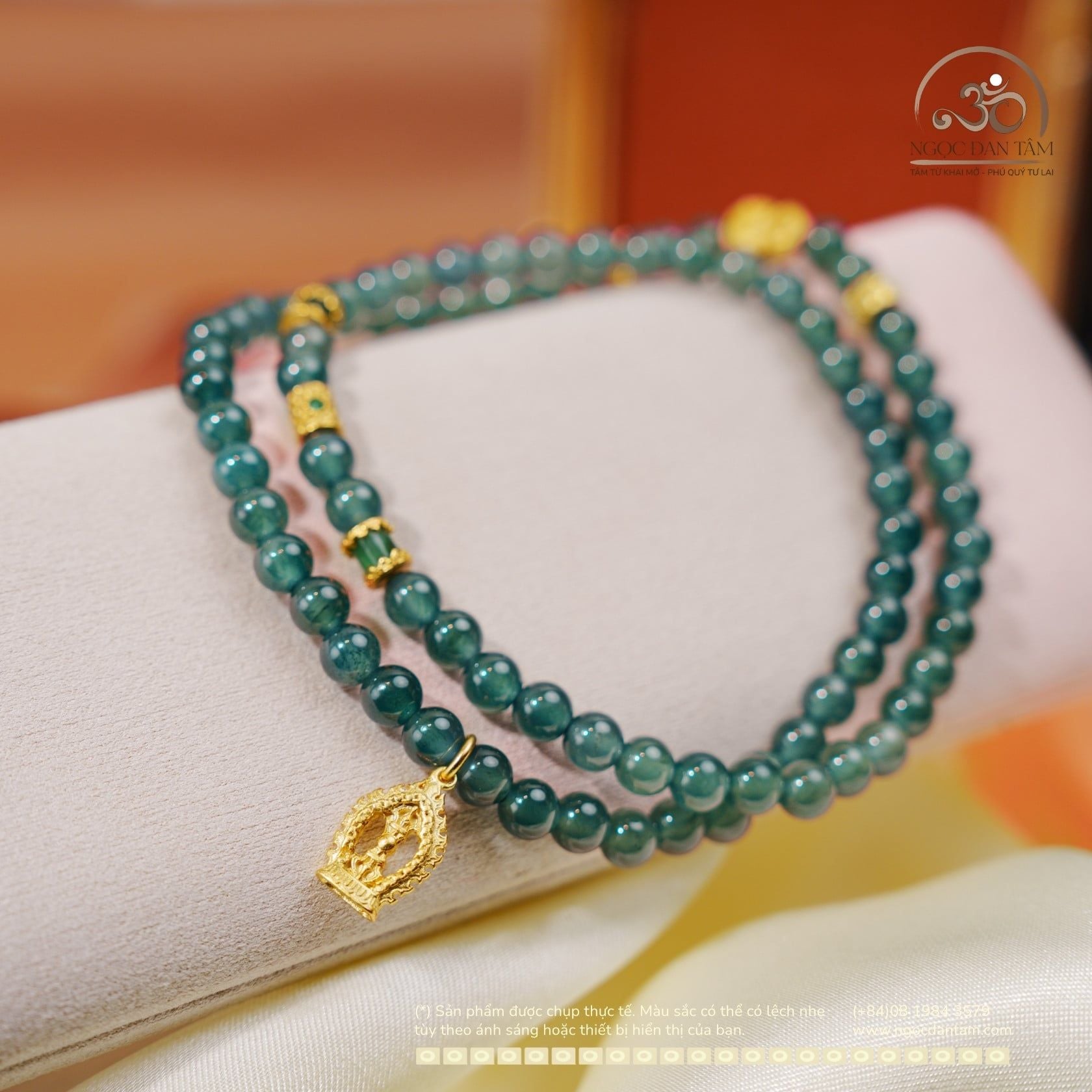  Chuỗi Vòng Tay Ngọc Lam Băng Đậm 5.8mm Phối Charm Bạc 925 Mạ Vàng Cao Cấp 
