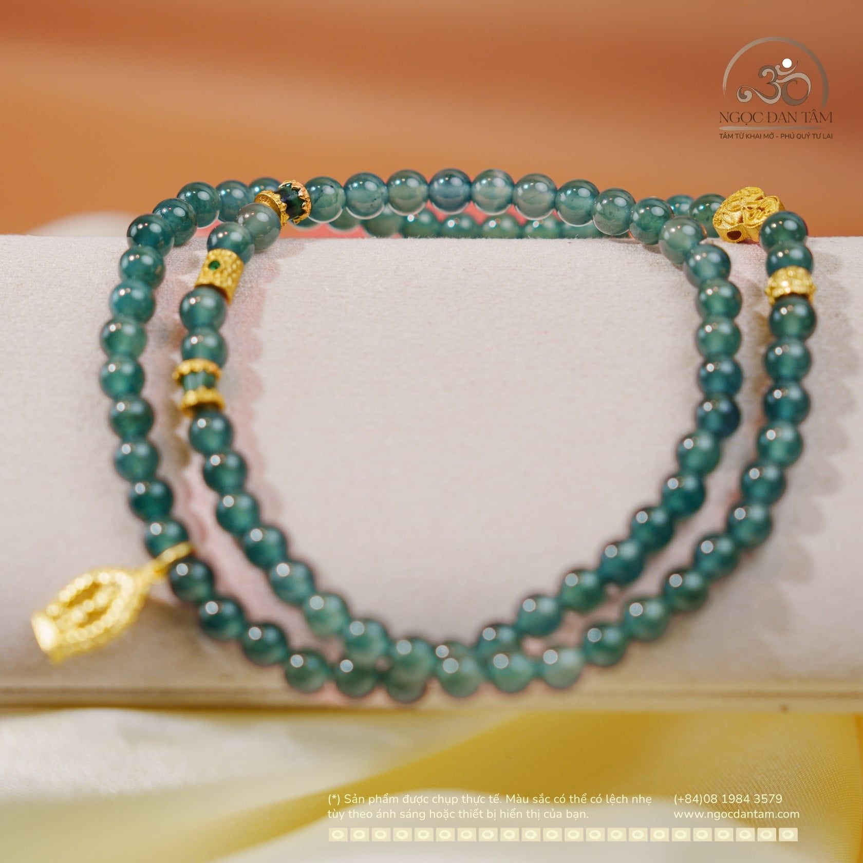  Chuỗi Vòng Tay Ngọc Lam Băng Đậm 5.8mm Phối Charm Bạc 925 Mạ Vàng Cao Cấp 
