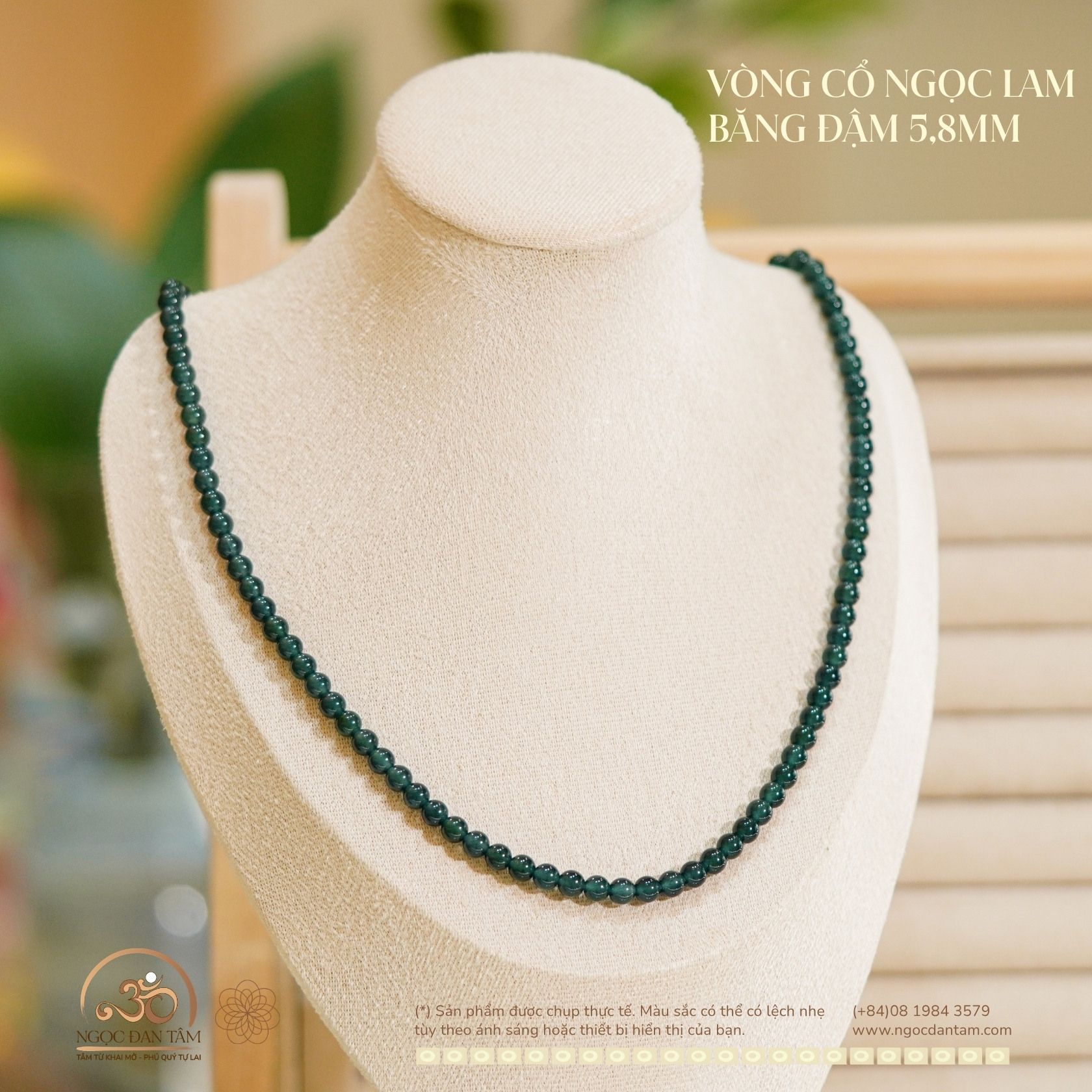  Vòng Cổ Ngọc Lam Băng Đậm 5,8mm 