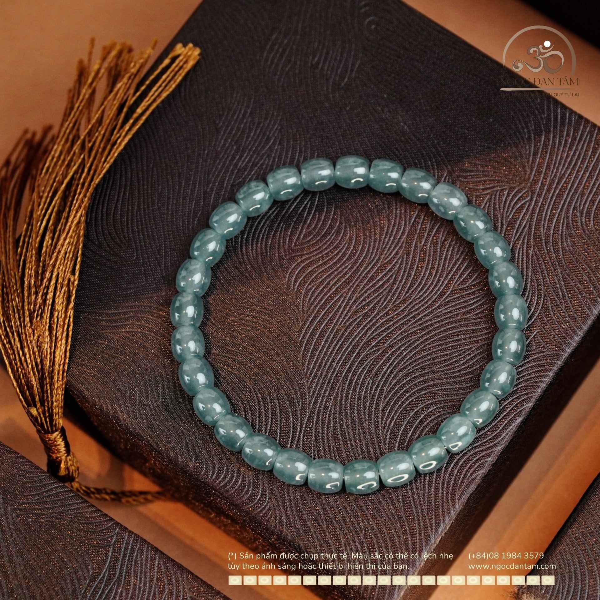  Vòng Tay Ngọc Lam Băng Dáng Trúc 6mm 