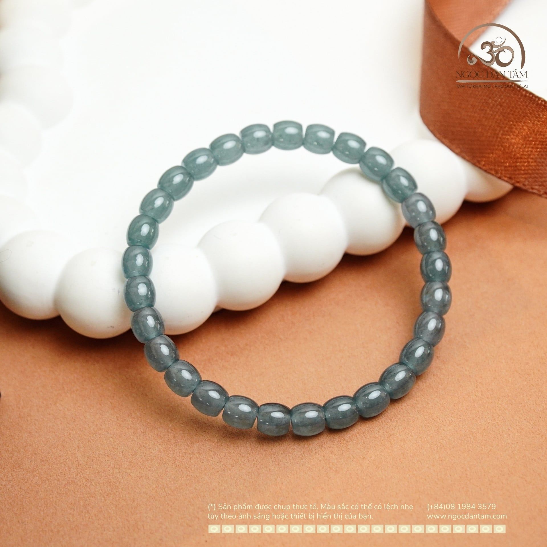  Vòng Tay Ngọc Lam Băng Dáng Trúc 6mm 