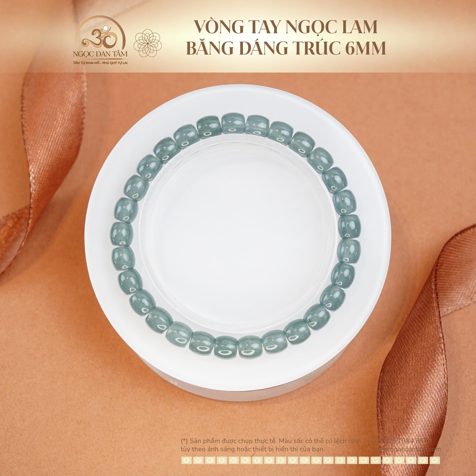  Vòng Tay Ngọc Lam Băng Dáng Trúc 6mm 