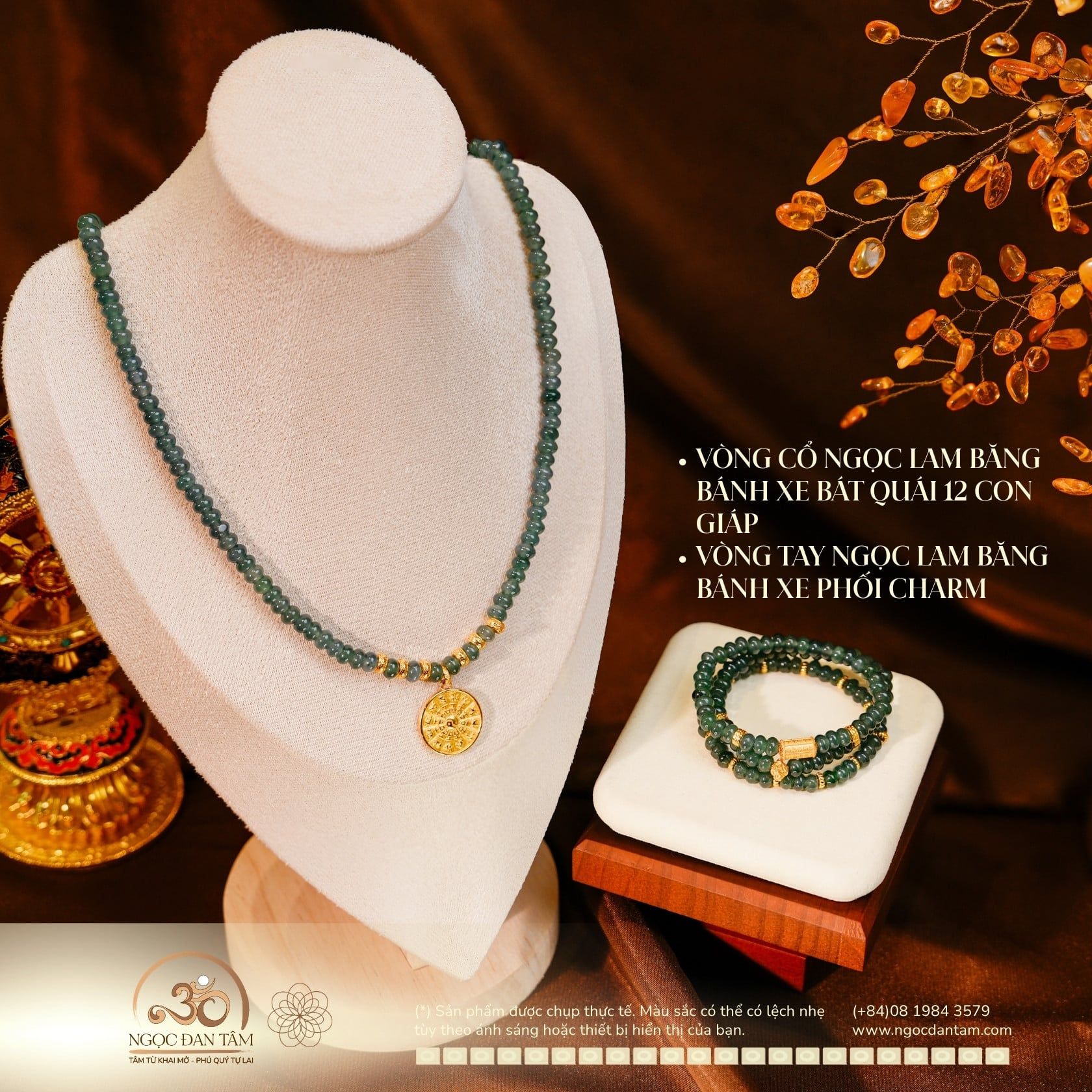  Bộ Trang Sức Ngọc Lam Băng Banh Xe Phối Charm 