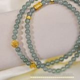 Chuỗi Vòng Tay Ngọc Lam Băng 5,8mm Phối Charm Bạc 925 Mạ Vàng Cao Cấp 