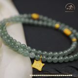  Chuỗi Vòng Tay Ngọc Lam Băng 5,8mm Phối Charm Bạc 925 Mạ Vàng Cao Cấp 