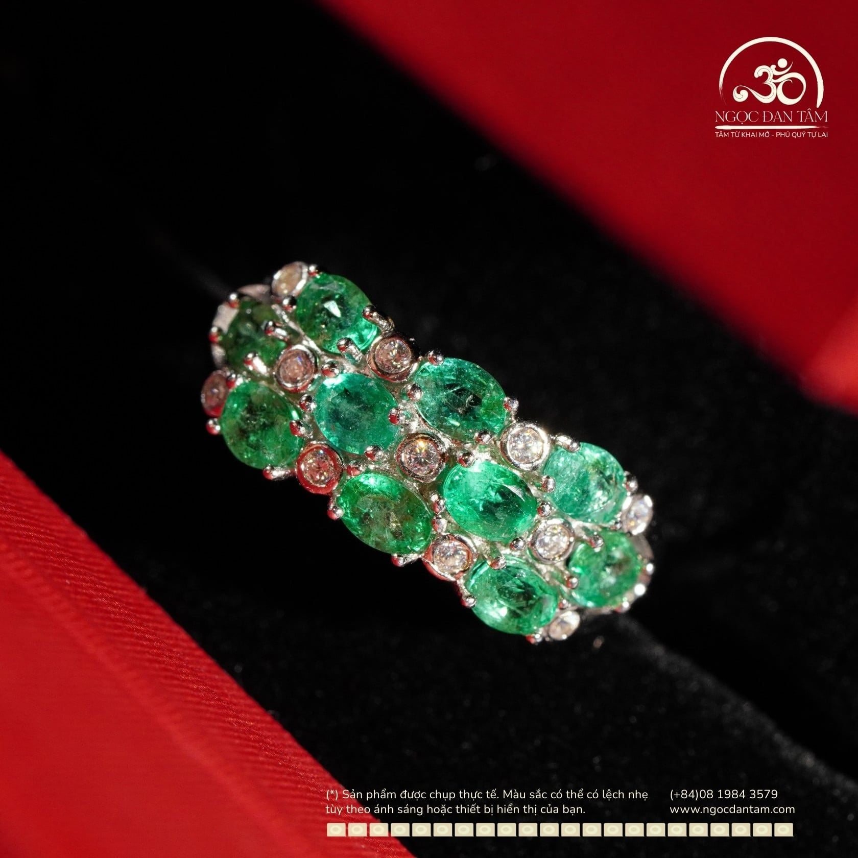  Nhẫn Bạc 925 Đính Đá Emerald 3*4mm Cỏ 4 Lá 
