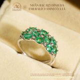 Nhẫn Bạc 925 Đính Đá Emerald 3*4mm Cỏ 4 Lá 