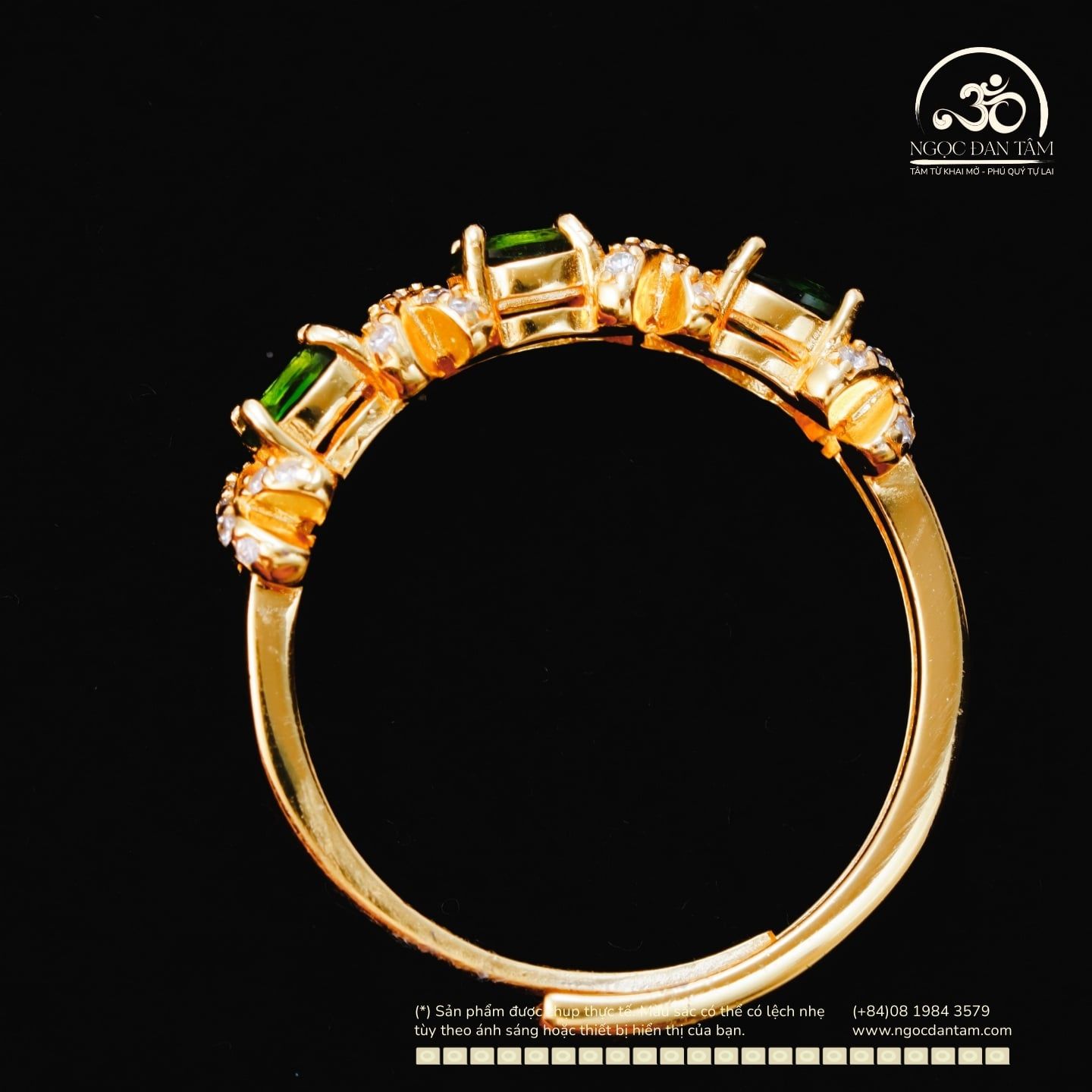  Nhẫn Bạc 925 Mạ Vàng Đính Đá Diopside 4×6mm 