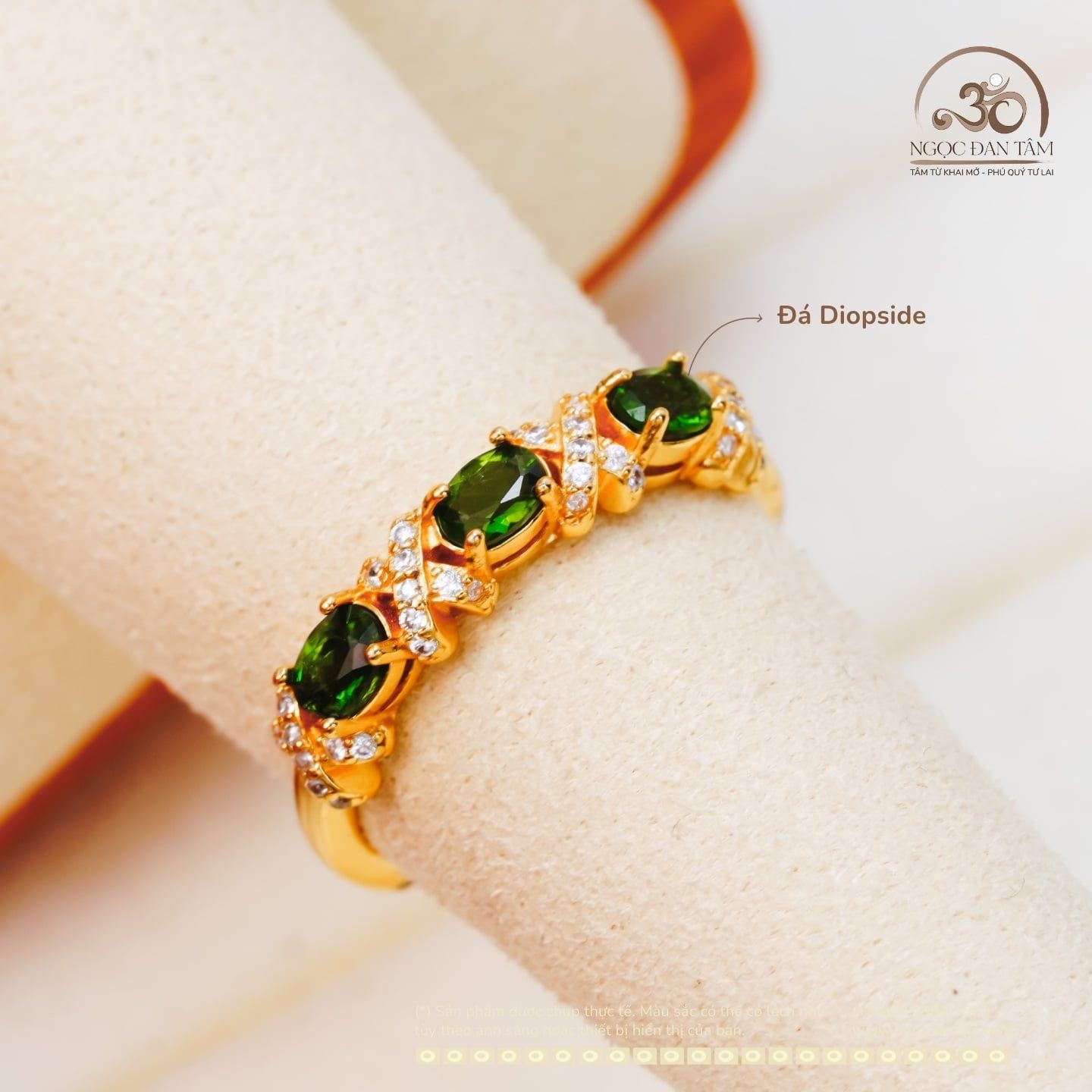  Nhẫn Bạc 925 Mạ Vàng Đính Đá Diopside 4×6mm 