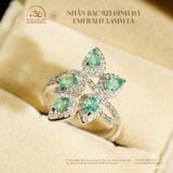  Nhẫn Bạc 925 Đính Đá Emerald 3*4mm Dáng Lá 
