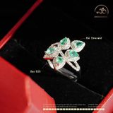  Nhẫn Bạc 925 Đính Đá Emerald 3*4mm Dáng Lá 