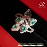  Nhẫn Bạc 925 Đính Đá Emerald 3*4mm Dáng Lá 