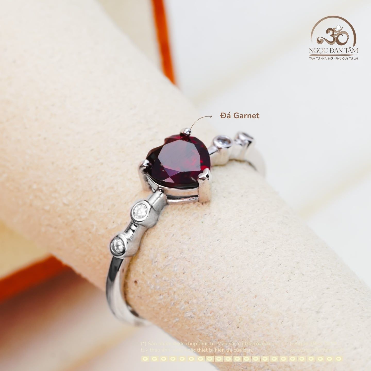  Nhẫn Bạc 925 Đính Đá Garnet Trái Tim 6mm 