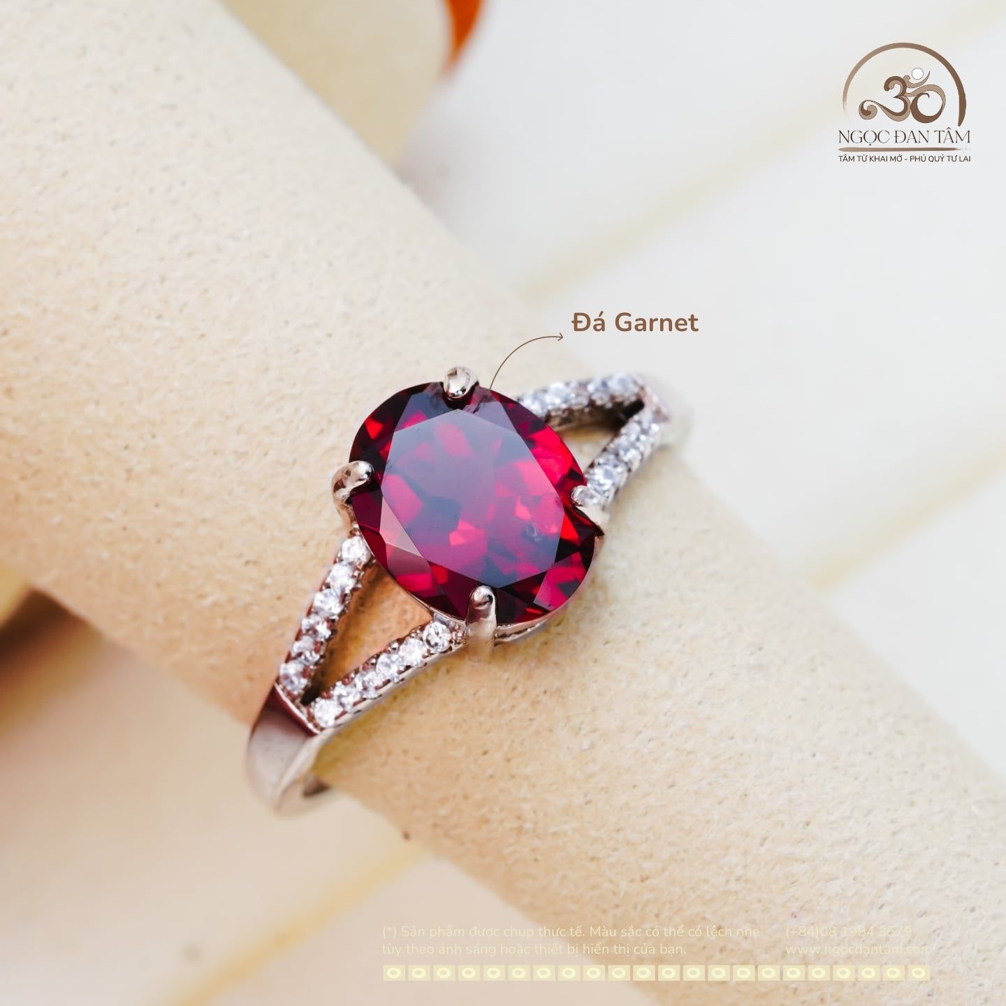  Nhẫn Bạc 925 Đính Đá Garnet 8×10mm 