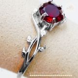  Nhẫn Bạc 925 Đính Đá Garnet Hạt Tròn 6mm 