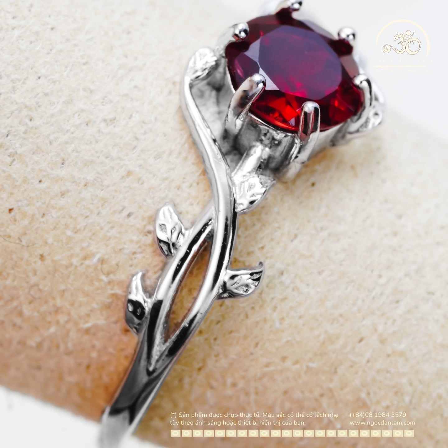  Nhẫn Bạc 925 Đính Đá Garnet Hạt Tròn 6mm 