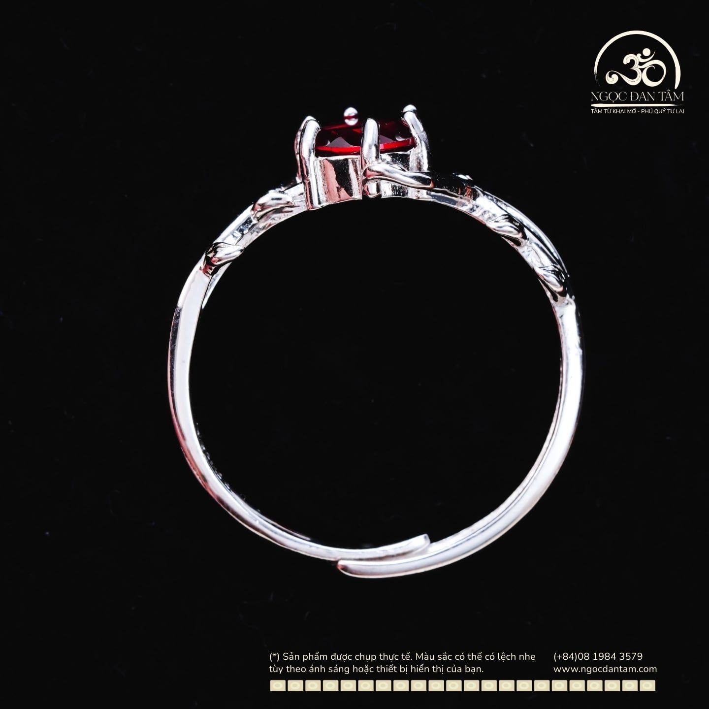  Nhẫn Bạc 925 Đính Đá Garnet Hạt Tròn 6mm 