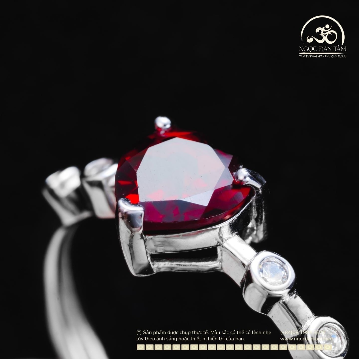  Nhẫn Bạc 925 Đính Đá Garnet Trái Tim 6mm 