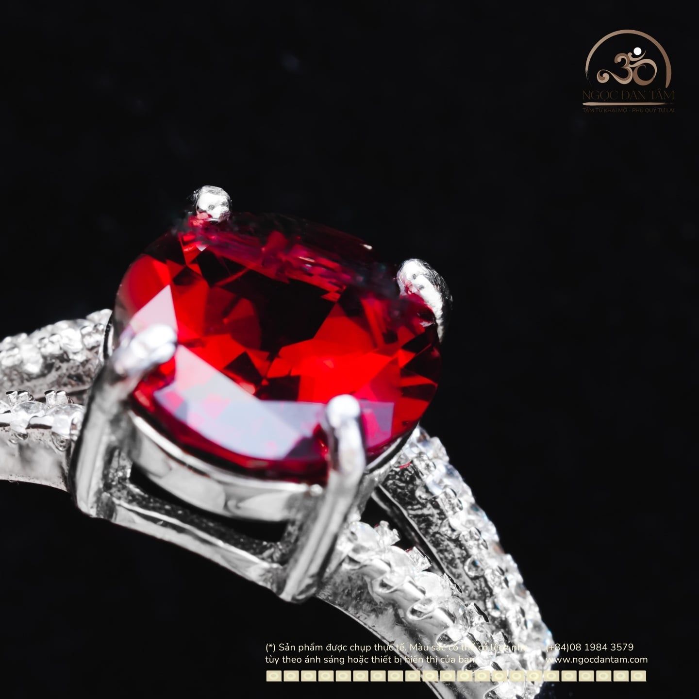  Nhẫn Bạc 925 Đính Đá Garnet 8×10mm 