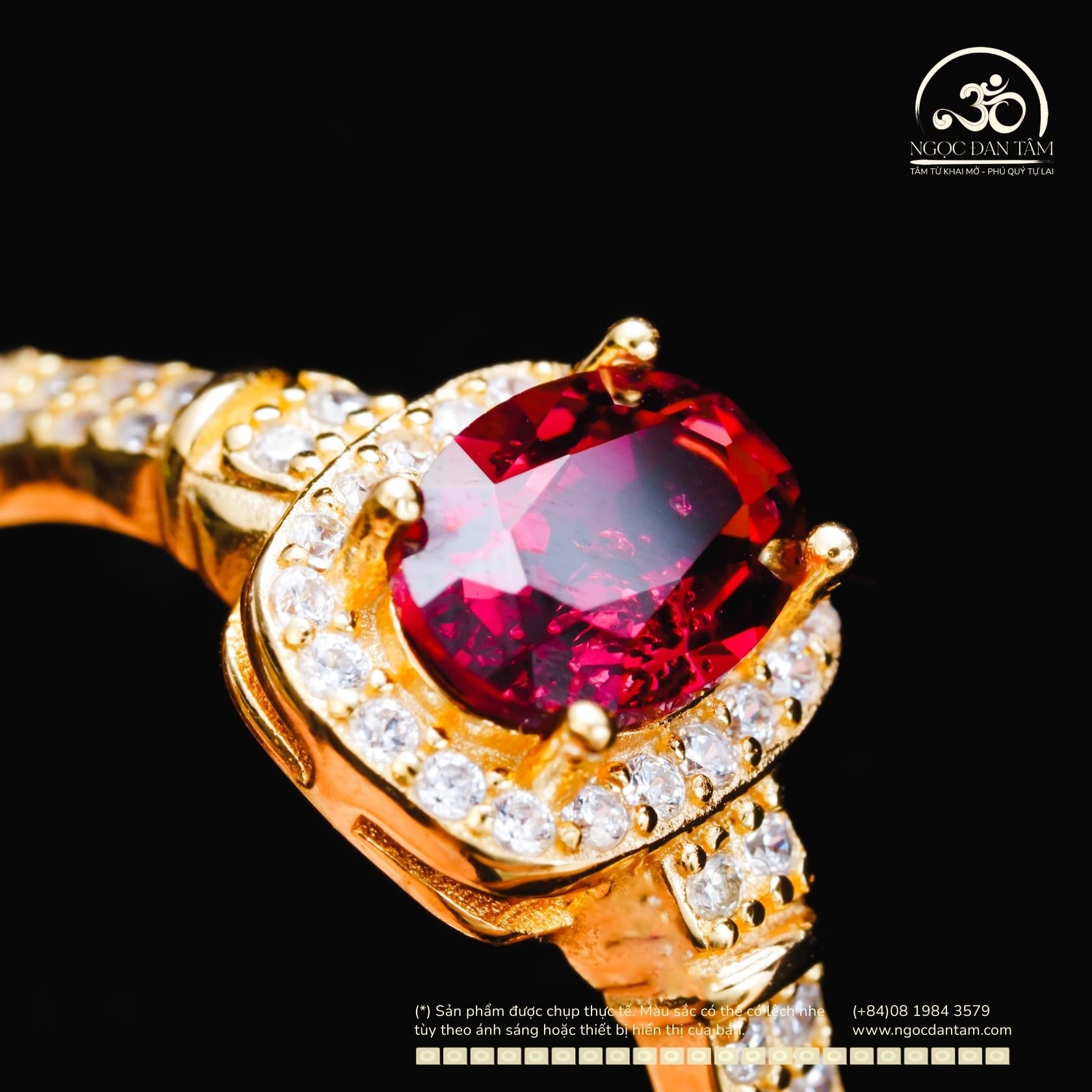  Nhẫn Bạc 925 Mạ Vàng Đính Đá Garnet 5×7mm 