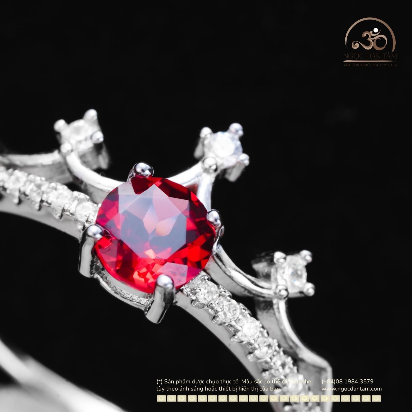  Nhẫn Bạc 925 Đính Đá Garnet 5mm 