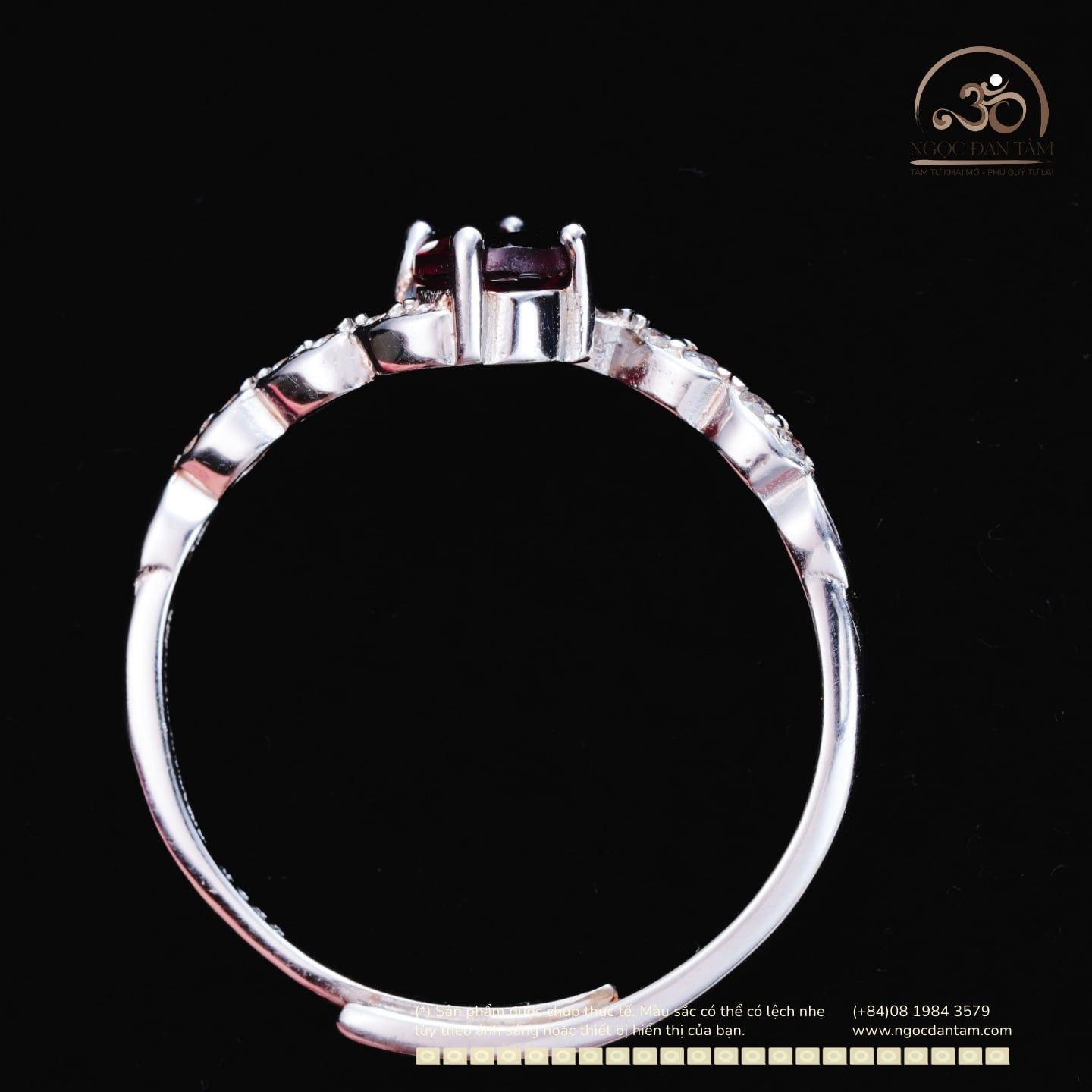  Nhẫn Bạc 925 Đính Đá Garnet 4×6mm 