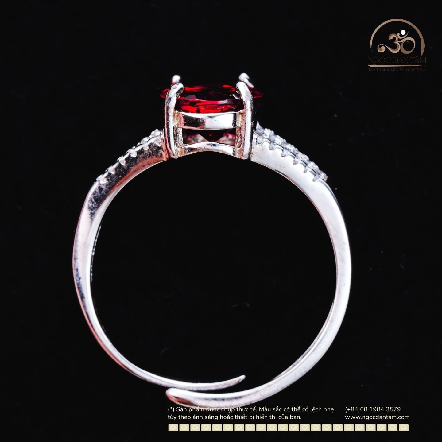  Nhẫn Bạc 925 Đính Đá Garnet 8×10mm 