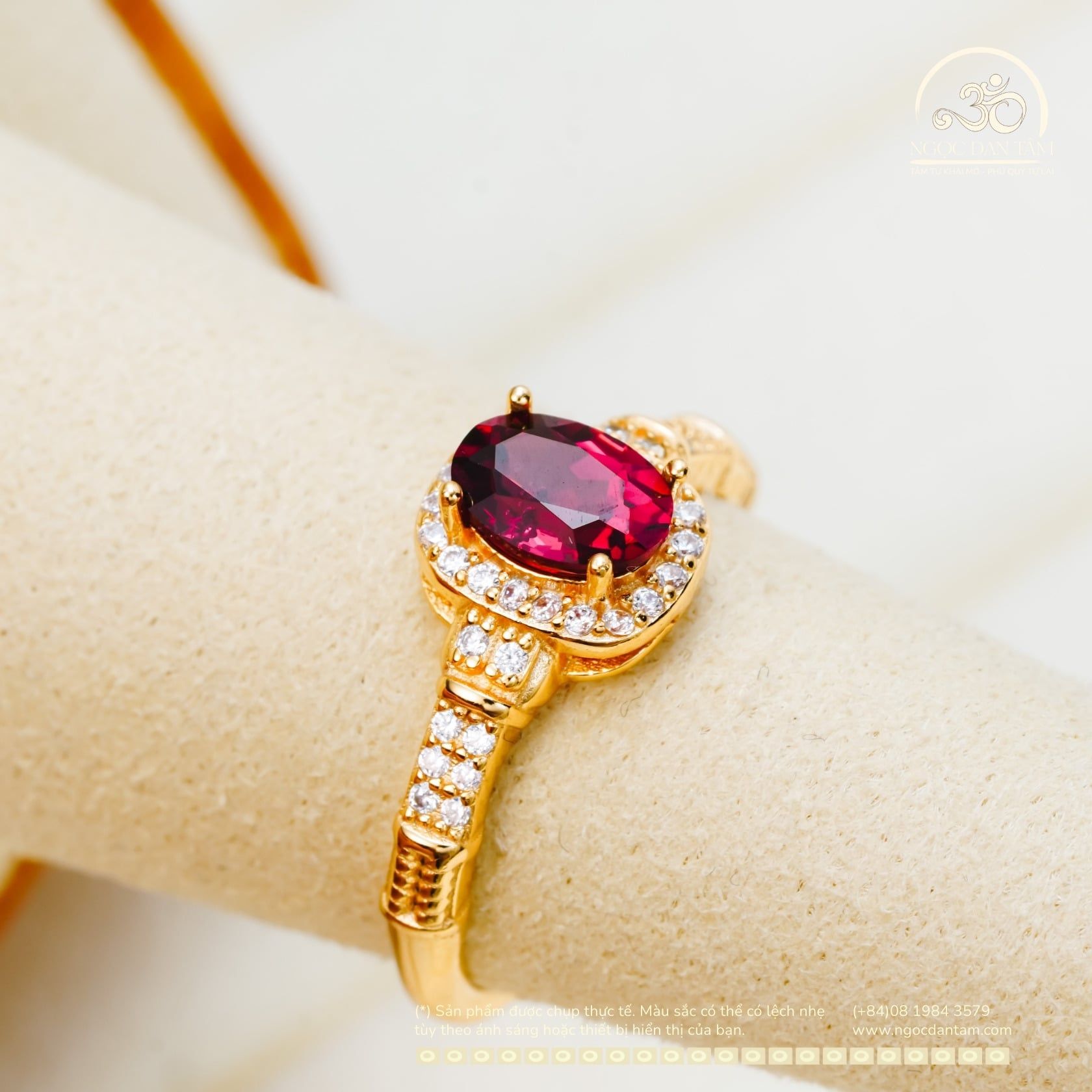  Nhẫn Bạc 925 Mạ Vàng Đính Đá Garnet 5×7mm 
