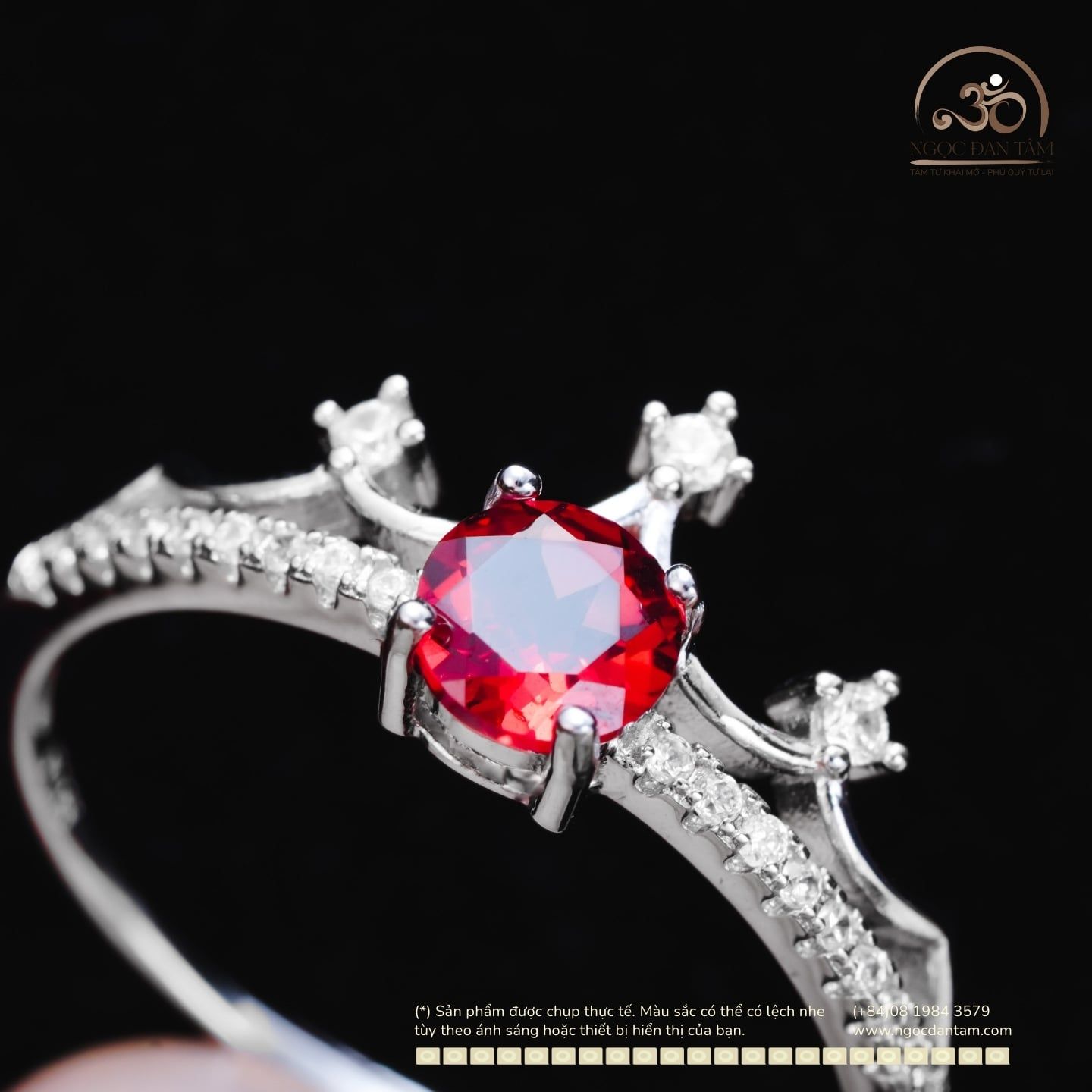  Nhẫn Bạc 925 Đính Đá Garnet 5mm 