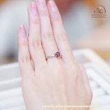  Nhẫn Bạc 925 Đính Đá Garnet Hạt Tròn 6mm 
