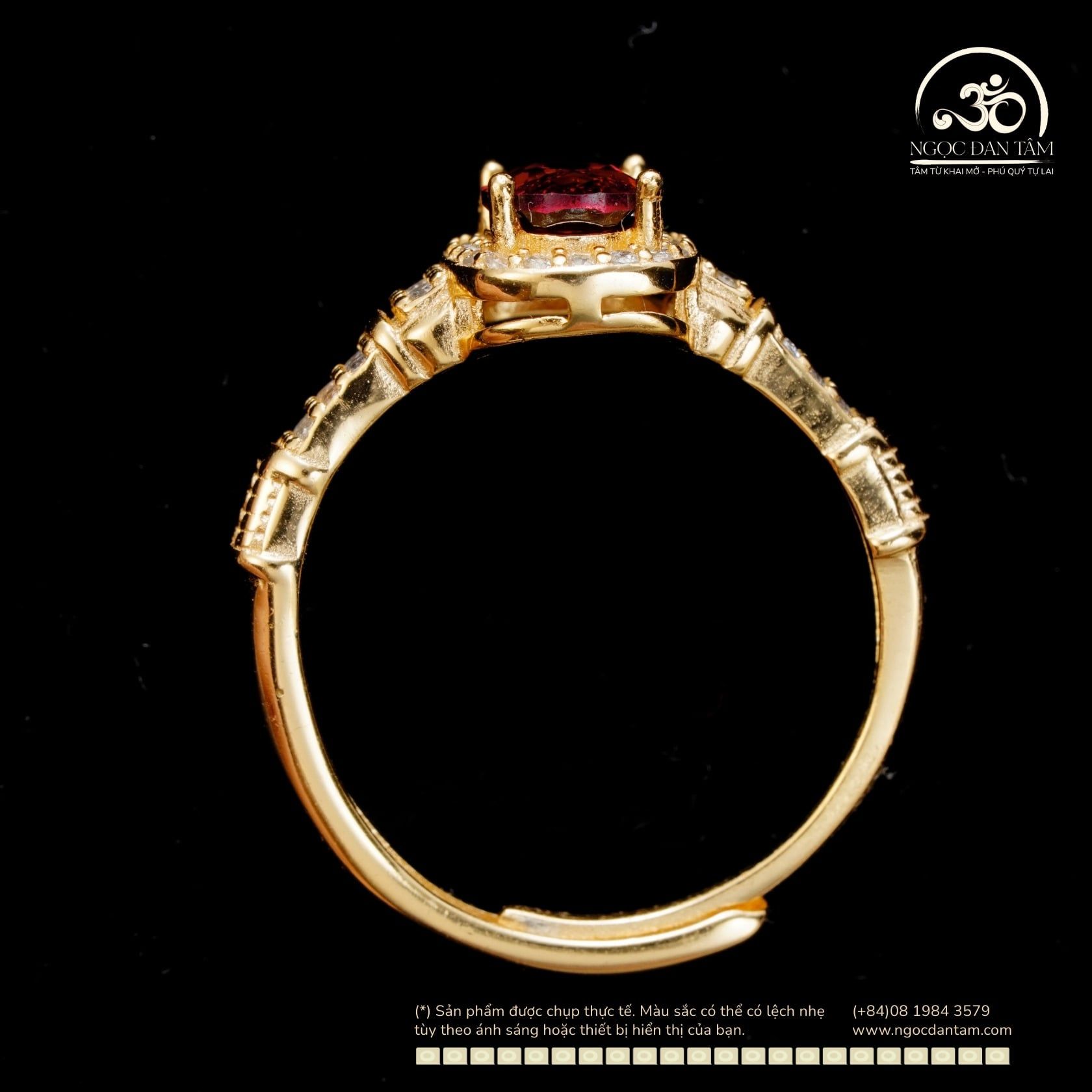  Nhẫn Bạc 925 Mạ Vàng Đính Đá Garnet 5×7mm 