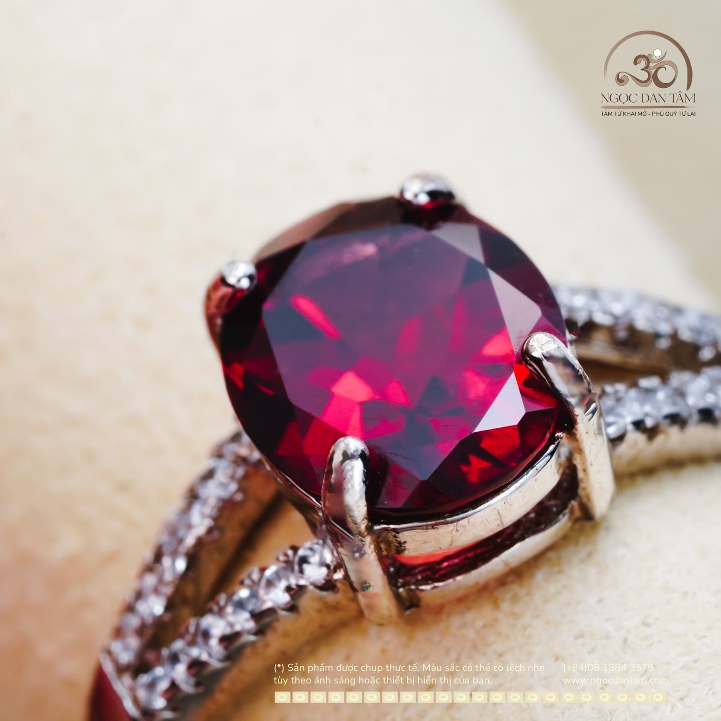  Nhẫn Bạc 925 Đính Đá Garnet 8×10mm 