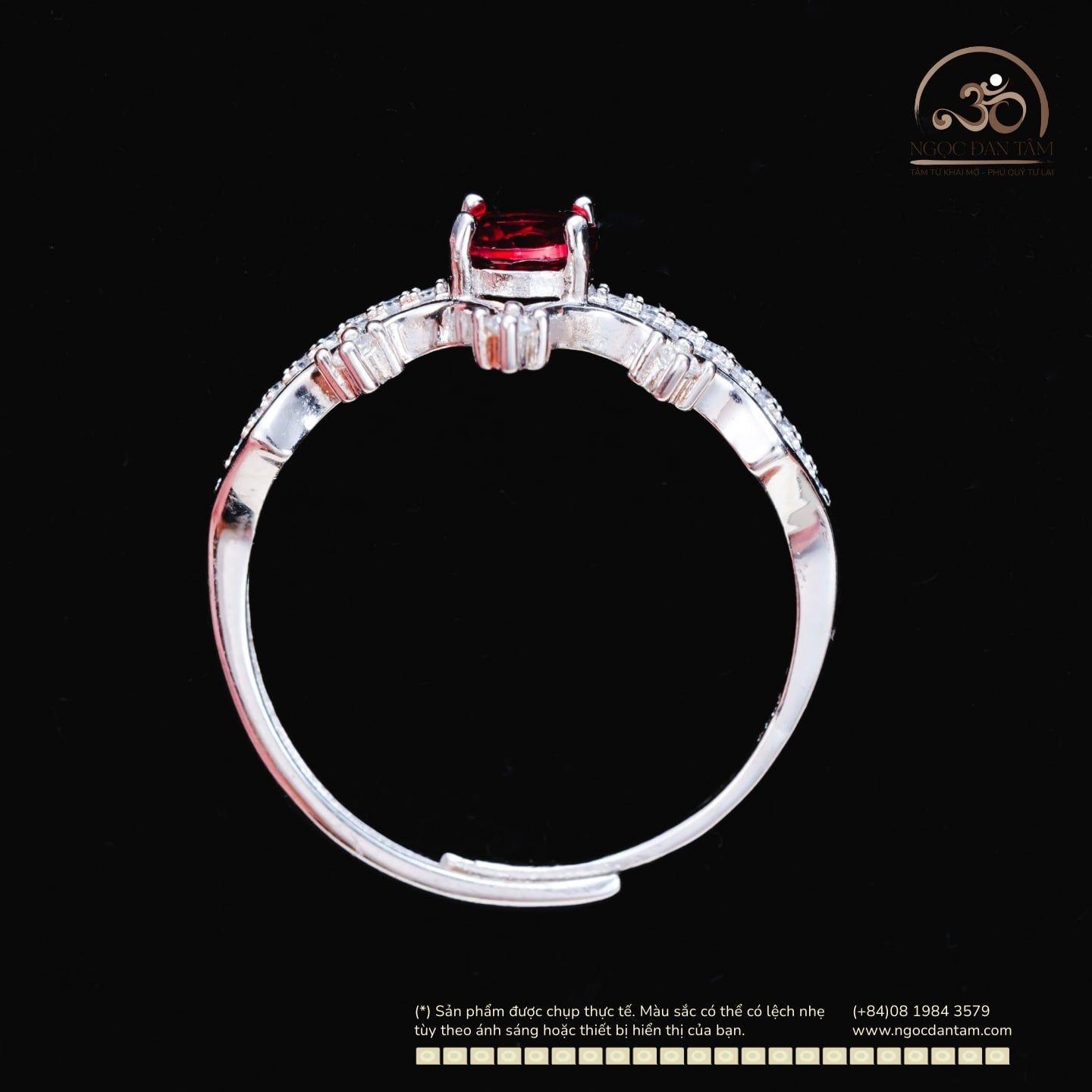  Nhẫn Bạc 925 Đính Đá Garnet 5mm 
