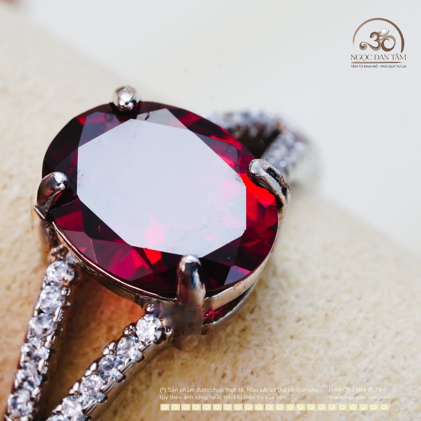  Nhẫn Bạc 925 Đính Đá Garnet 8×10mm 