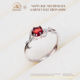  Nhẫn Bạc 925 Đính Đá Garnet Hạt Tròn 6mm 