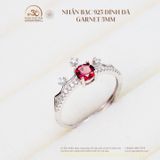  Nhẫn Bạc 925 Đính Đá Garnet 5mm 