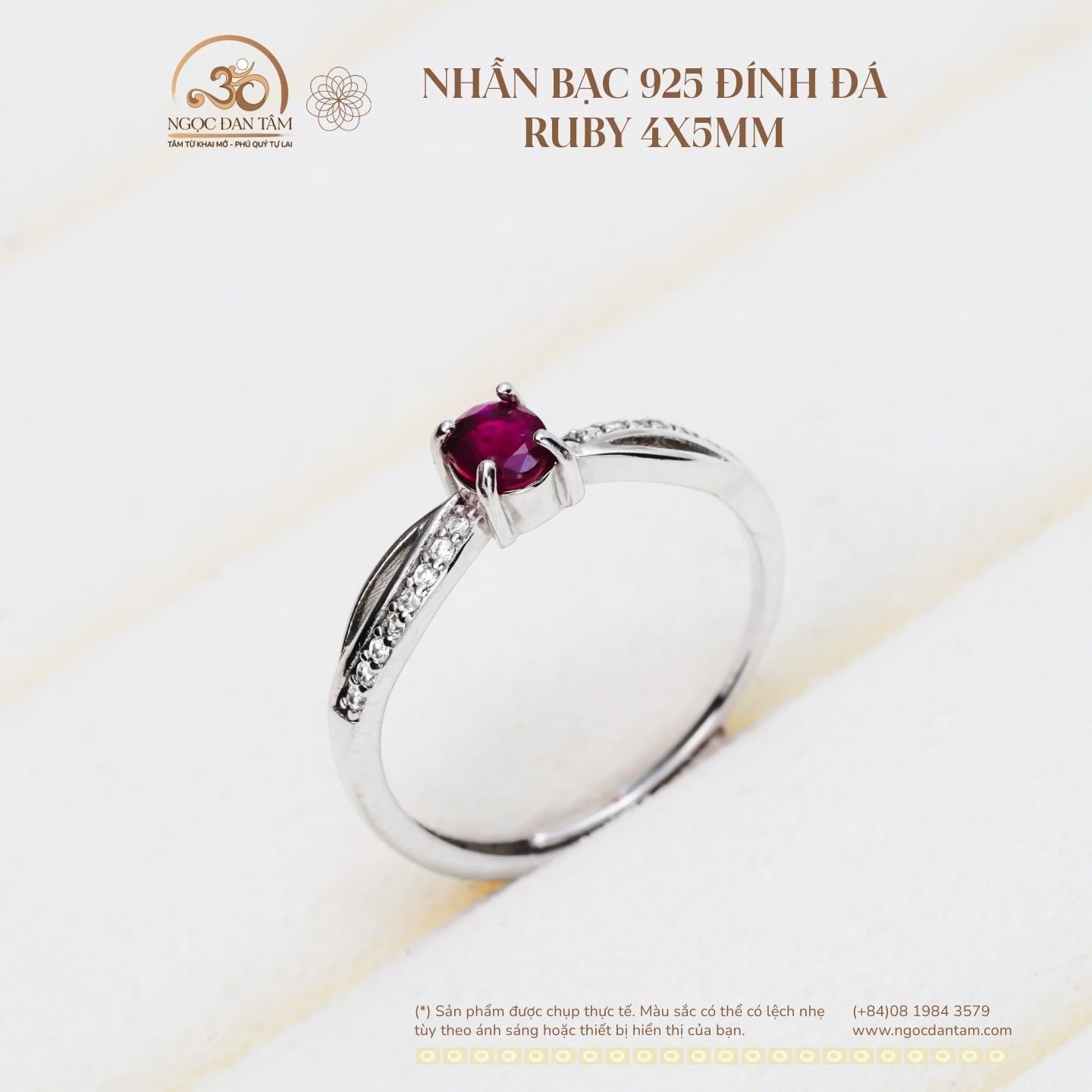  Nhẫn Bạc 925 Đính Đá Ruby 4x5mm 