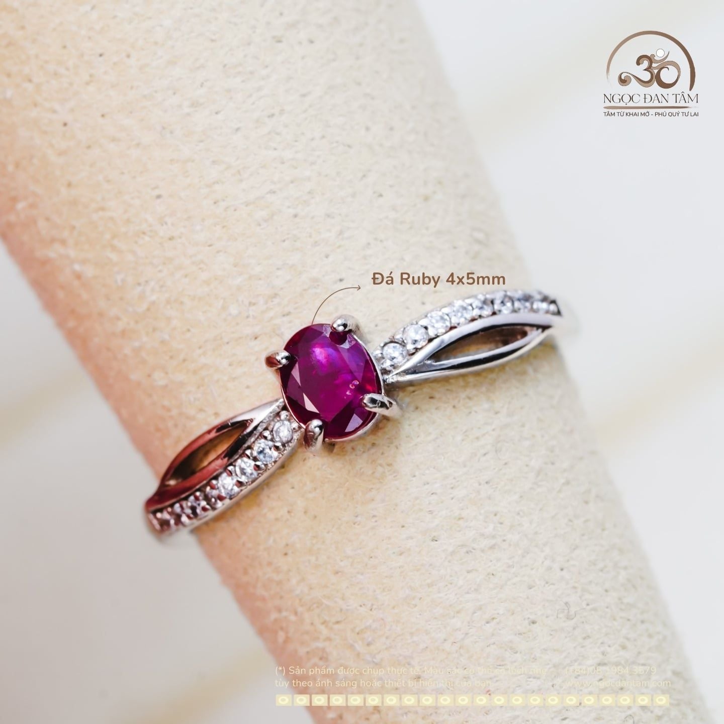  Nhẫn Bạc 925 Đính Đá Ruby 4x5mm 