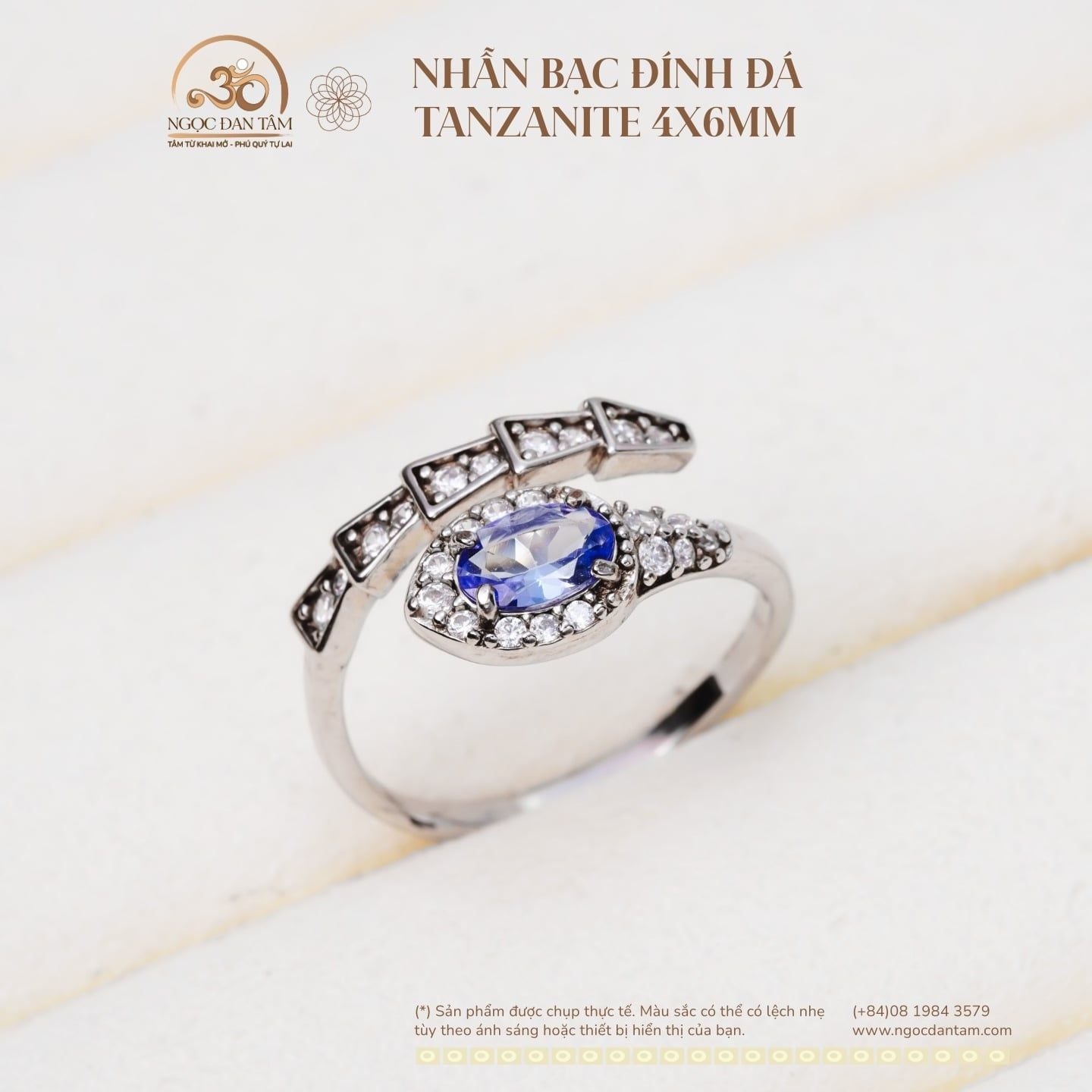  Nhẫn Bạc 925 Đính Đá Tanzanite 4x6mm 