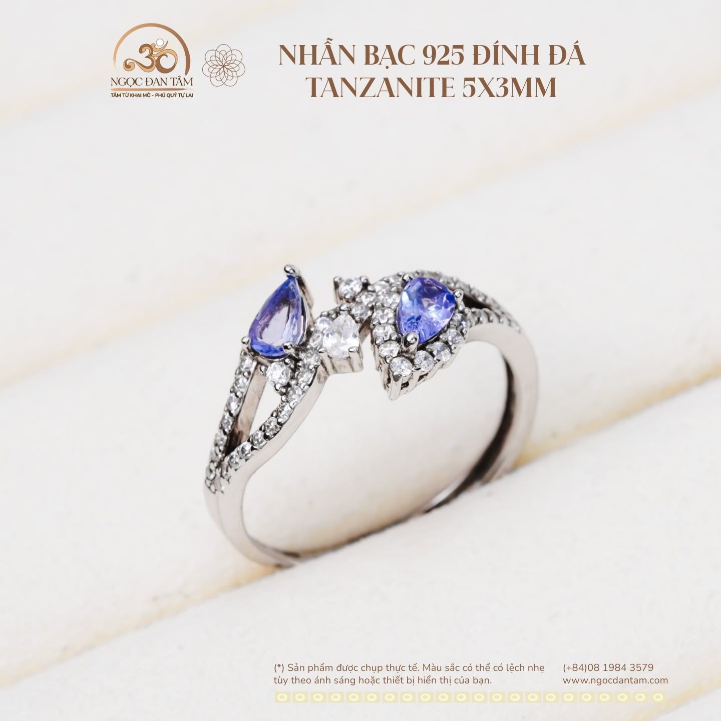  Nhẫn Bạc 925 Đính Đá Tanzanite 5x3mm 
