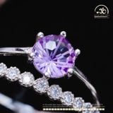  Nhẫn Bạc 925 Đính Đá Thạch Anh Tím Vuông Miệng Tròn 