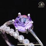  Nhẫn Bạc 925 Đính Đá Thạch Anh Tím Vuông Miệng Tròn 