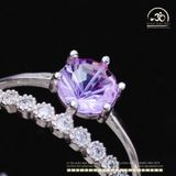  Nhẫn Bạc 925 Đính Đá Thạch Anh Tím Vuông Miệng Tròn 