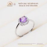  Nhẫn Bạc 925 Đính Đá Thạch Anh Tím 6mm 