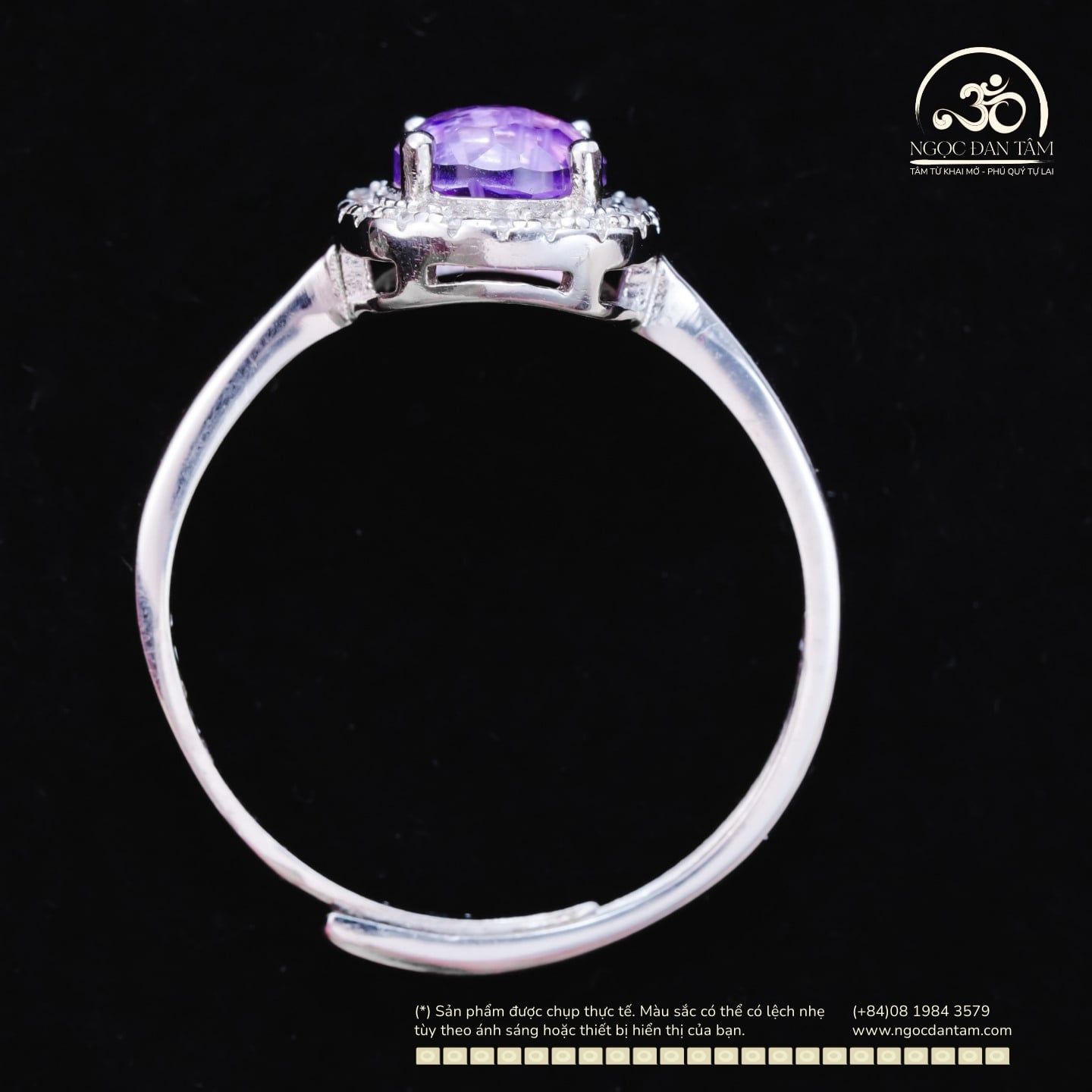  Nhẫn Bạc 925 Đính Đá Thạch Anh Tím 6mm 